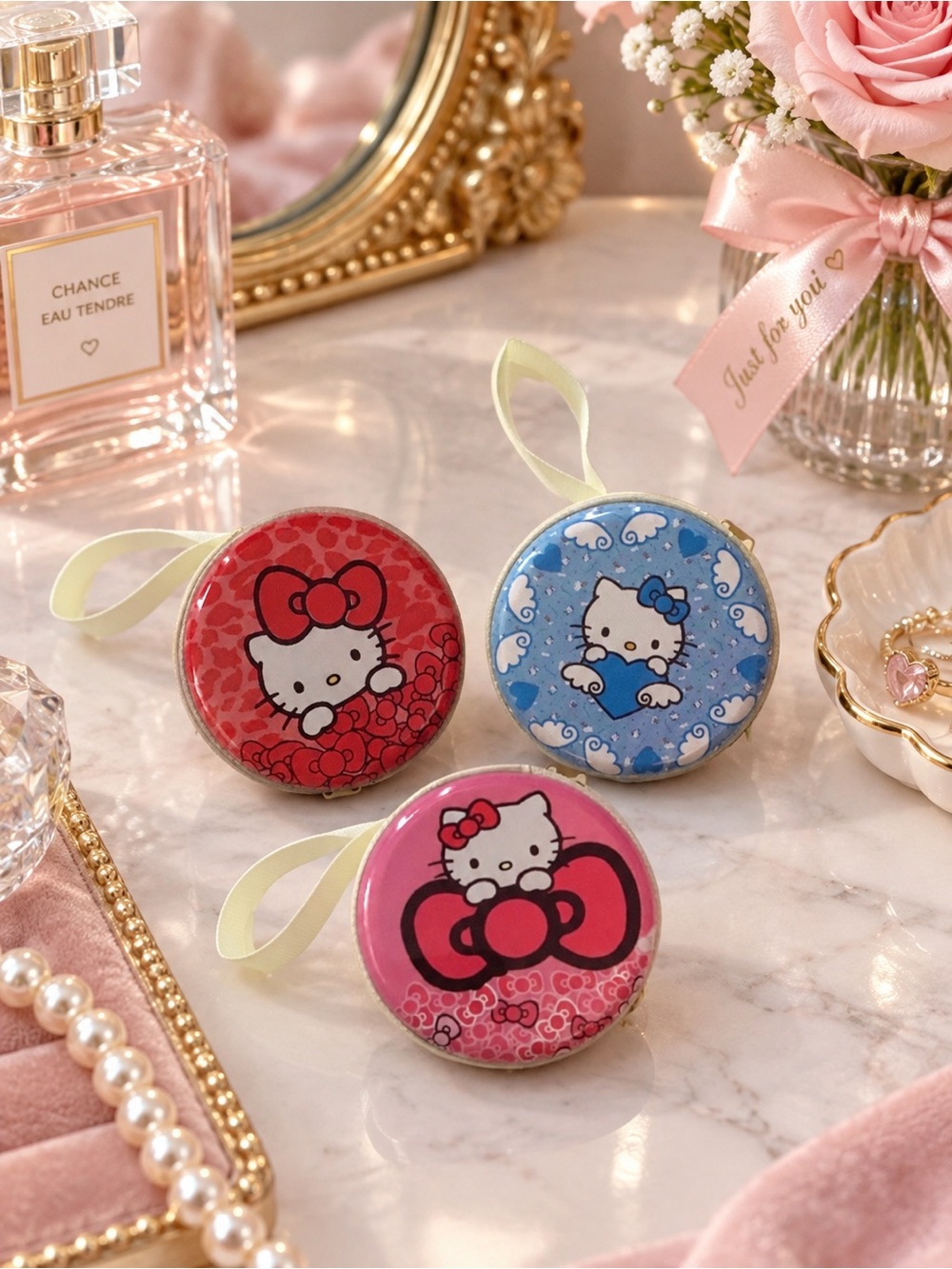 Hello Kitty Mini Coin Purse Set of 3 Round Zipper Cases NWT